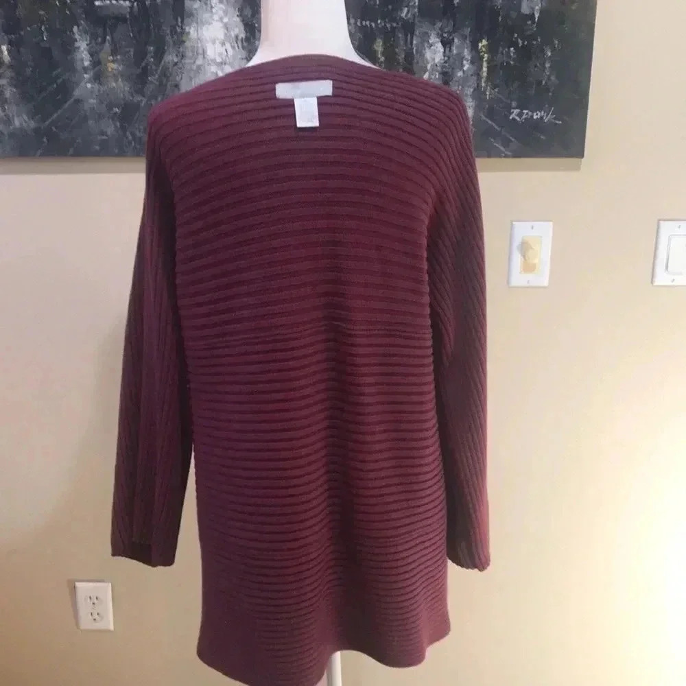 Modern Soul Lagenlook Burgundy Button Front Cotton Blend Cardigan Sweater-Size L - Picture 6 of 13